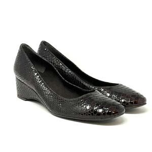 Stuart Weitzman Patent Leather Animal Print Upper Wedge Heels Brown Size 8.5